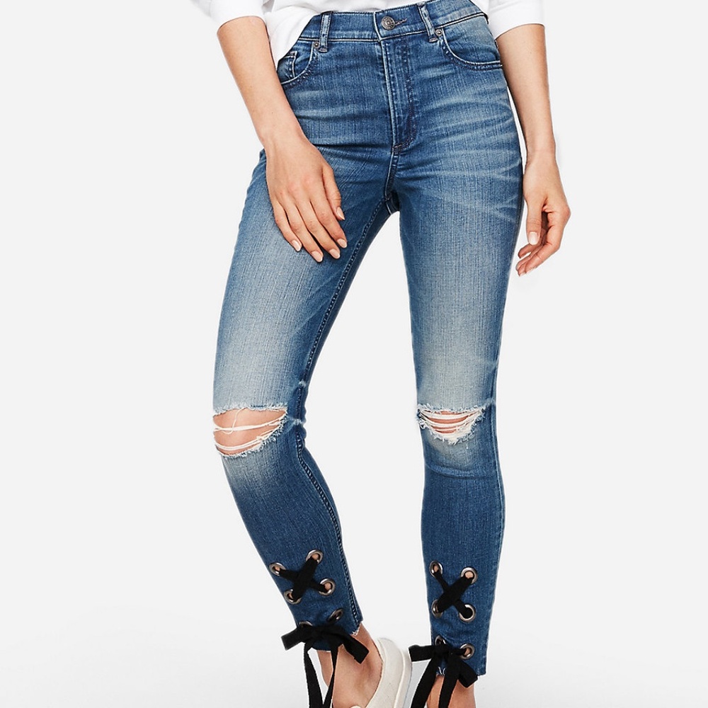 Express High Waisted Denim Ankle Leggings